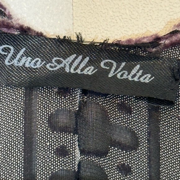 Uno Alla Volta Black Purple Mixed Print Velvet Burnout Duster/Kimono - Picture 7 of 9